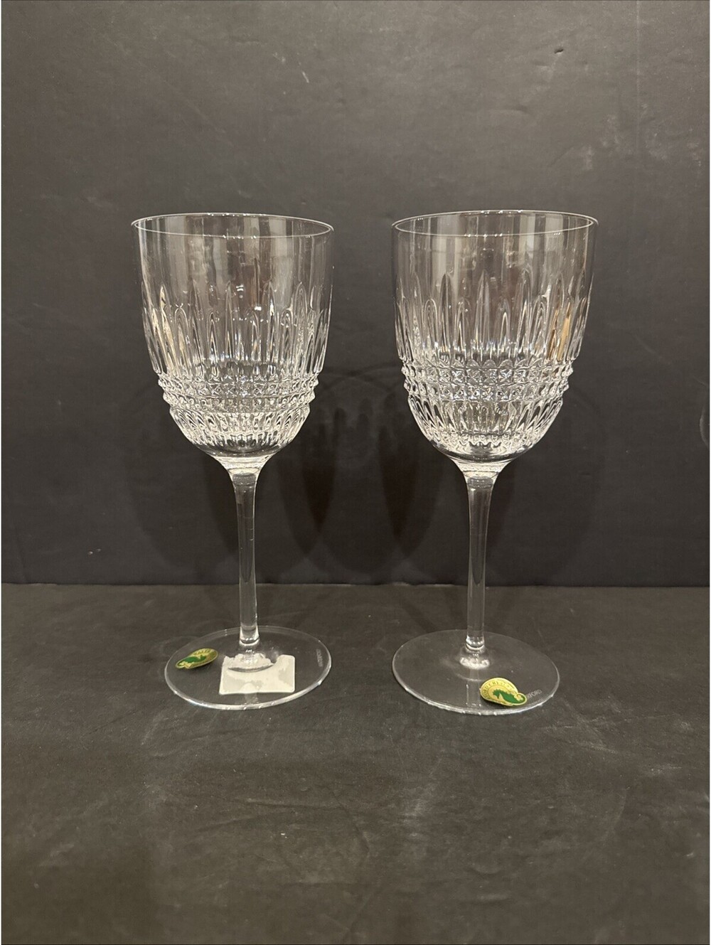 New Waterford Lismore Diamond (2) Red Wine Glass Goblets - 8" Clear Crystal